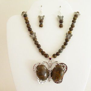 Natural bamboo stone jewelry set (#1197)